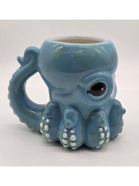 Earthbound Trading Company Octopus Coffee Mug Blue 3D Tentacles Large Cup